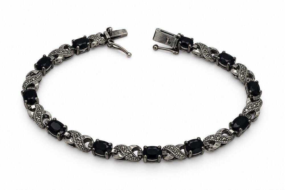 925 Sterling Silver Sapphire Infinity Link Tennis Bracelet Size 8